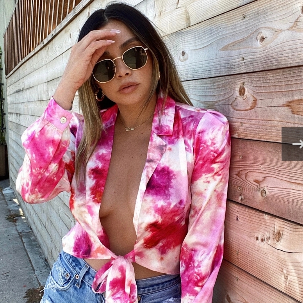 Tie-Dye Front Tie Blouse